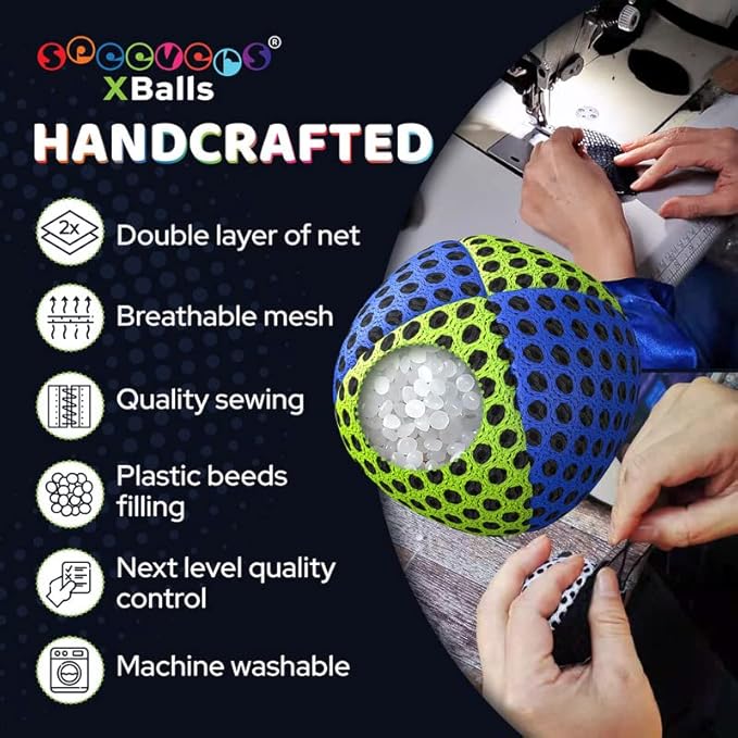 speevers Juggling Balls for Beginners and Professionals Set of 3, 14 Colors Available, 2 Layers of Net and Carry Case, Xballs Juggling Balls (Blue - Yellow, 2.5 oz)