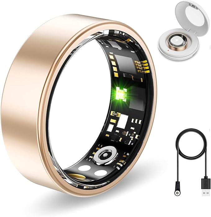 Smart Ring Health Tracker, Sleep&Exercise Monitor Heart Rate,Blood Oxygen,Fitness Trackers for Man&Women -Long Lasting Batteries,Waterproof Sleep Tracking Wearable (Rose Gold, 6)