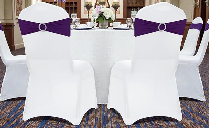 MDS Pack of 250 Spandex Chair Sashes Bows Universal fits Elastic Stretch Chair Bands Ties with Buckle Slider Bow for Wedding Decoration Spandex Slider Sashes Bow - Purple