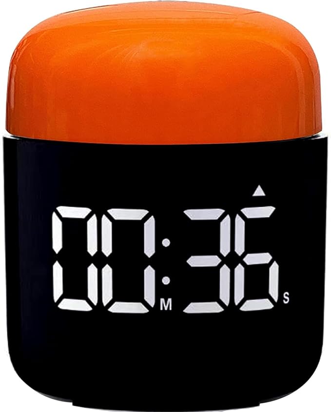 Large Display Digital Timer Stopwatch, Retro Manual Twist Table Count Down & Up Game Timer, Easy to use, Night Light Silent & Sound Timers for ADHD Study Work Kitchen Classroom Yoga Gym (Tangerine)