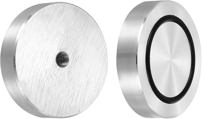 uxcell M8 Thread 55mm / 2.2" Dia 12mm Thick Aluminum Circle Disc Glass Top Adapter 4pcs Round Solid Table Feet Pad Plate Hardware with Anti-Slip Rubber Ring