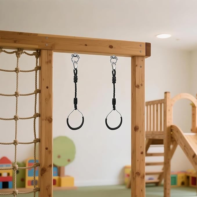 Trapeze Swing Ring Home Gymnastic Workout Equipment Outdoor Backyard Playground Play Sets Hanging Monkey Bar, Heavy-Duty Obstacle Course Climbing Rings Ninja Rings Pull Up Bar Fit Exercise Accessories