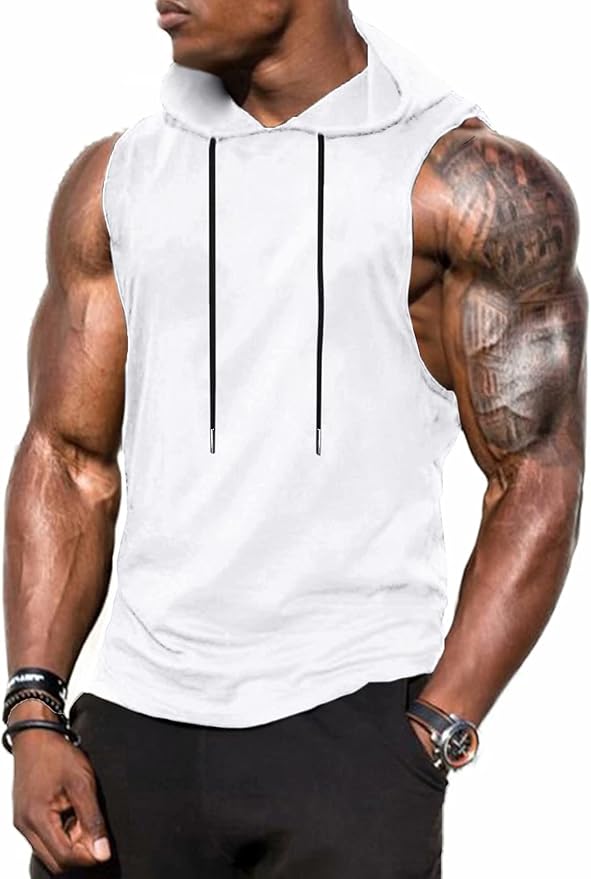 Babioboa Men's Workout Hooded Tank Tops Sports Training Sleeveless Gym Hoodies Bodybuilding Cut Off Muscle Shirts
