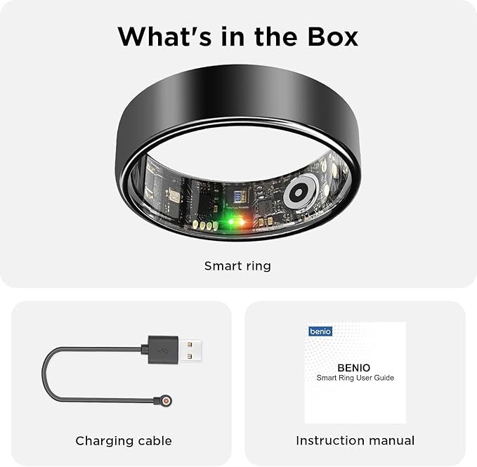 BENIO Gen 2 Smart Ring for Women & Men, Heart Rate,Fitness Tracker with Sleep，Step/Sleep/Blood Oxygen/Heart Rate Tracker, 5ATM Waterproof for iOS and Android,No Subscription