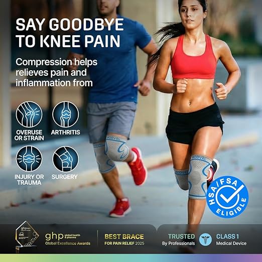 Modvel 2 Pack Knee Brace for Women & Men - Knee Support for Walking, Knee Compression Sleeves for Pain Relief, Knee Sleeves for Women, Knee Sleeves for Men, Knee Brace for Sports, Workouts & Arthritis