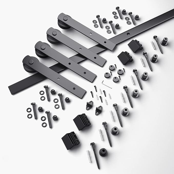SMARTSTANDARD 9FT Heavy Duty Double Door Sliding Barn Door Hardware Kit,Smoothly and Quietly-Easy to Install-Includes Step-by-Step Installation Instruction Fit 27" Wide Door Panel
