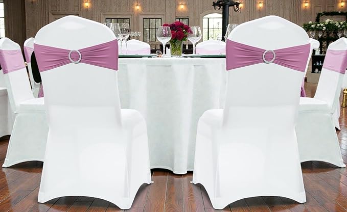 MDS Pack of 200 Spandex Chair Sashes Bow Universal fits Elastic Stretch Chair Bands Ties with Buckle for Wedding Party Banquet Events Decoration Spandex Slider Sashes Bow - Dusty Pink