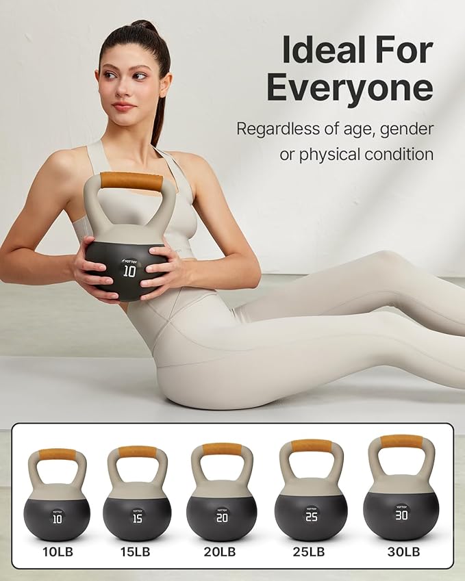 YOTTOY Soft Kettlebell with Leather Handle – Anti-Slip Sweat-Absorbing Grip, Home Gym Kettlebell Weights for Strength Training, Safe Neoprene Kettlebell for Women & Men