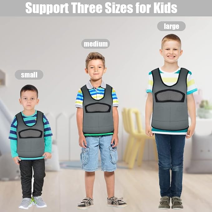 Compression Vest for Kids-Grey, Weighted Vest for Kids Including 6 Removable Weights, (X-Small, Ages 1 to 3)