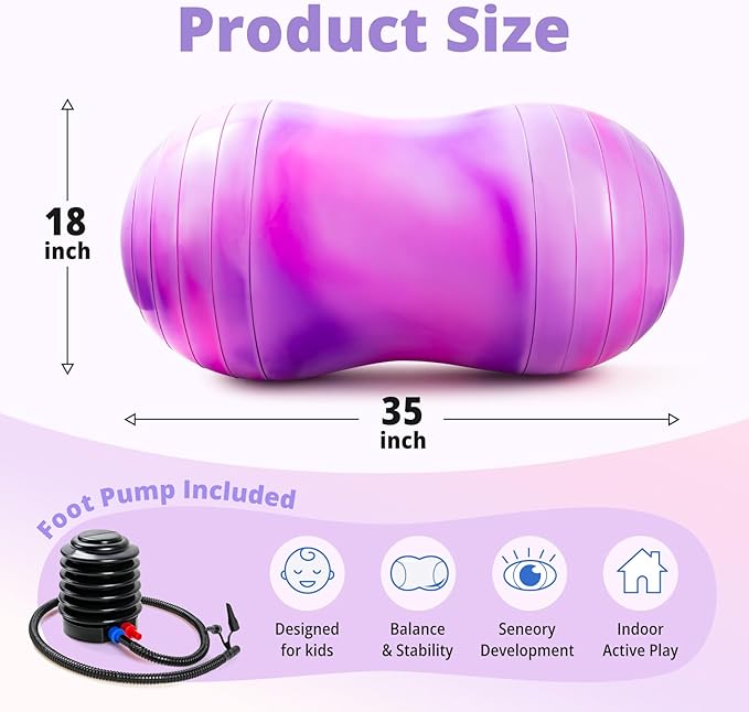 18’’/20’’ Peanut Ball for Kids & Adults, Anti-Burst Exercise Ball for Autism Sensory Training, Pregnancy & Physical Therapy, Yoga Balance Ball Chair for Fitness.