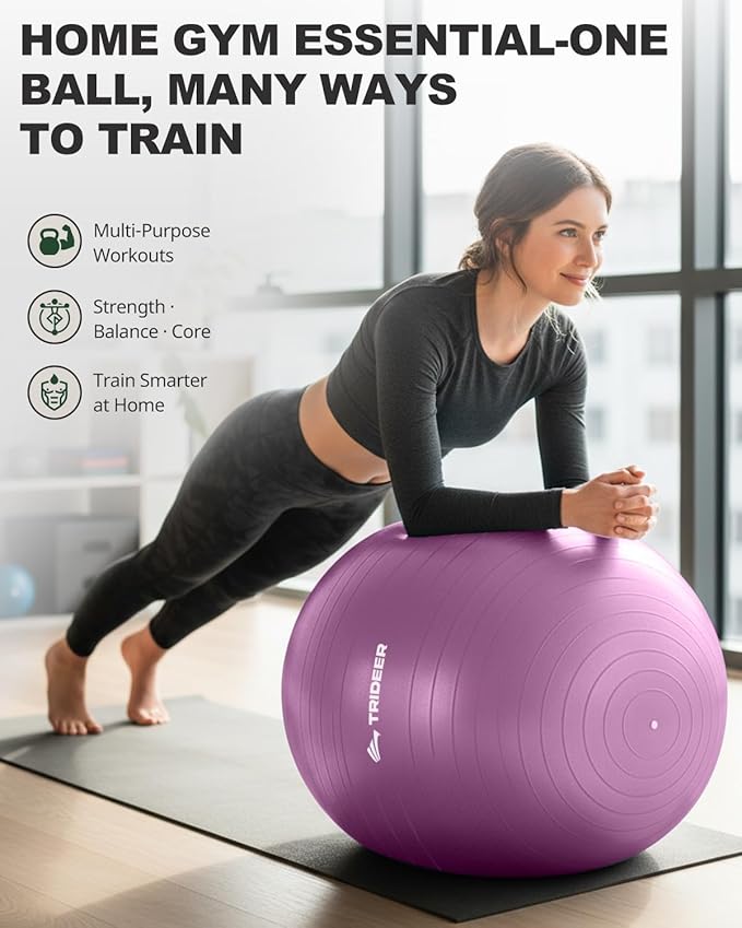 Trideer Exercise Ball for Yoga, Pilates & Fitness – Stability Ball Equipment for Home Gym & Office Chair, Core & Balance Training Accessories, Physical Therapy Equipment, Quick Pump Included, 5 Sizes