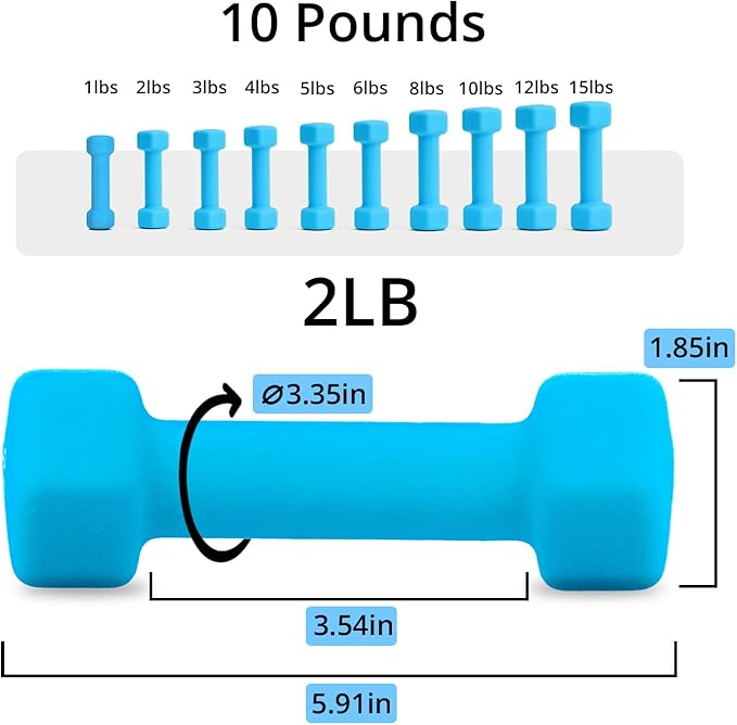 Portzon Weights Dumbbells with Neoprene Coating（Single）, 1LB-3LB Anti-Roll, Anti-Slip, Hexagonal Home Fitness Equipment for Shoulder, Neck, and Hand Training for Seniors over 55 old