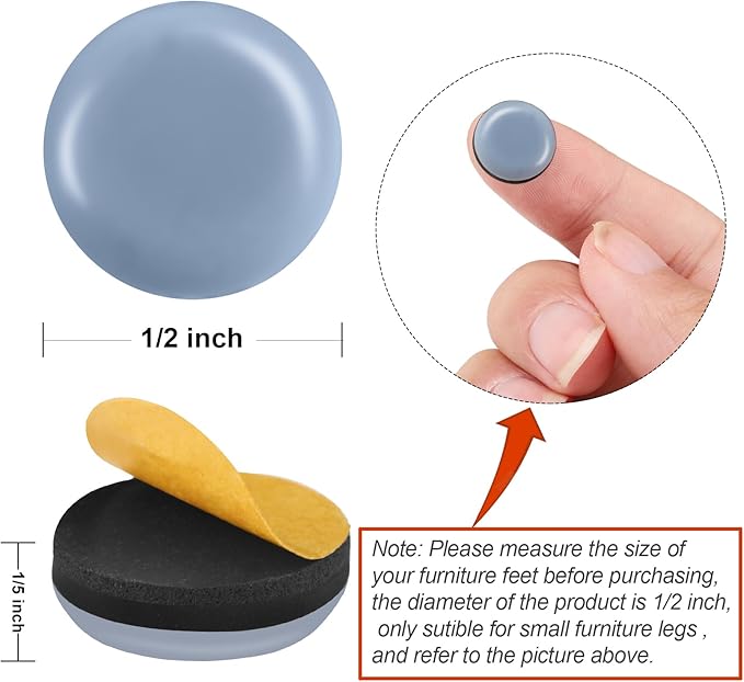 24 Pcs Chair Sliders 1/2" Half Inch Small Furniture Sliders for Carpet Round Furniture Glide Teflon,Adhesive Chair Carpet Sliders Tiny Furniture Mover Sliders
