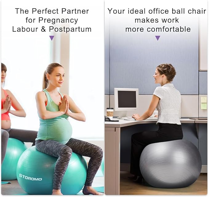 Anti-Burst Pregnancy Exercise Ball – High Weight Capacity Stability Ball for Yoga, Pilates & Labor Support, Eco-Friendly PVC Fitness Ball for Moms, Includes Pump (45cm-95cm)