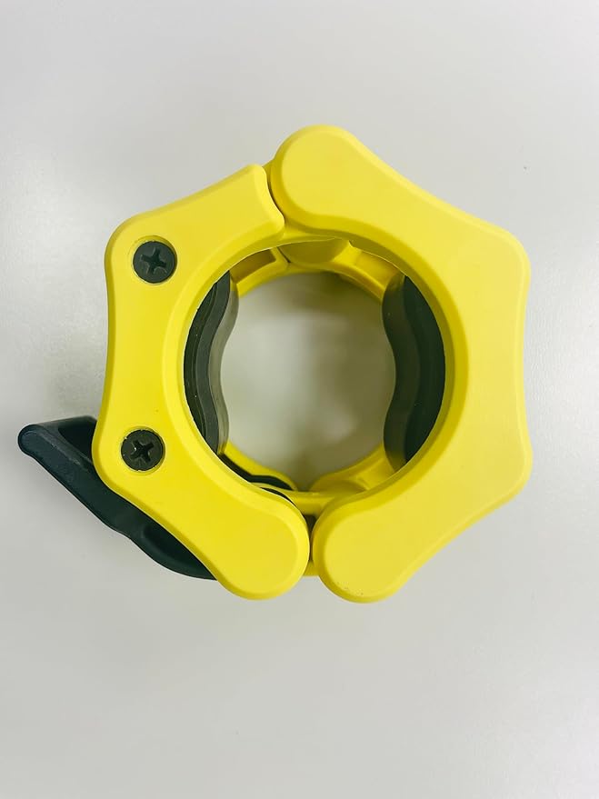 Olympic Barbell Clamps Collars Quick Release Pair Weight Clips for 2 inch Barbell (Yellow w/Black Lever)