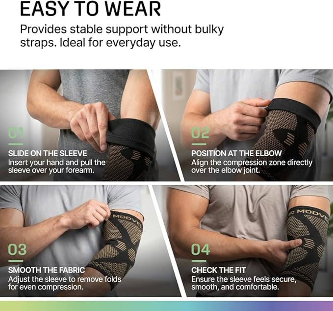 Modvel 2 Pack Elbow Brace for Tendonitis and Tennis Elbow Brace for Women and Men, Elbow Compression Sleeve for Pain Relief and Recovery – Elbow Sleeves Weightlifting Men, Sports & Workout, Arm Brace