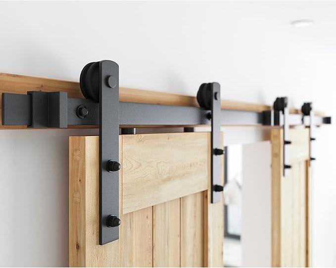 SMARTSTANDARD 6FT Heavy Duty Double Door Sliding Barn Door Hardware Kit,Smoothly and Quietly-Easy to Install-Includes Step-by-Step Installation Instruction Fit 18" Wide Door Panel