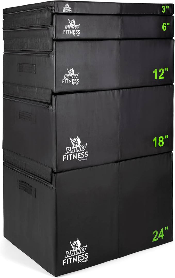 Champion Sports Foam Plyometric Box Set with 3", 6", 12", 18", and 24" Included - Durable Jump Boxes for Training with Handles, Hook and Loop Flaps - Stackable Cross Traning Plyo Box, Jumps for Gym