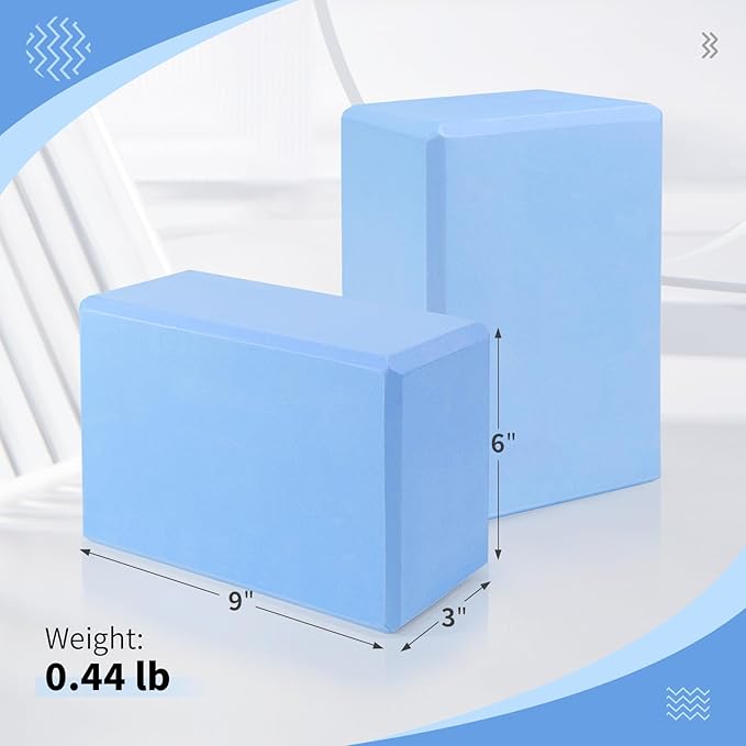 Yoga Blocks 2 Pack, 9"x6"x3" High-Density EVA Foam Yoga Block, Non-Slip Yoga Blocks for Yoga, Pilates Meditation, Stretching and Toning, Supportive, Latex-Free