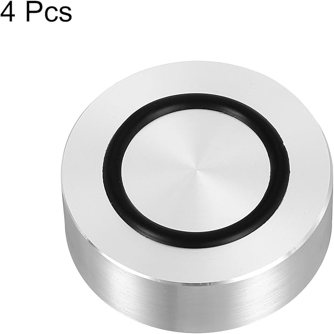 uxcell M8 Thread 45mm / 1.8" Dia 15mm Thick Aluminum Circle Disc Glass Top Adapter 4pcs Round Solid Table Feet Pad Plate Hardware with Anti-Slip Rubber Ring
