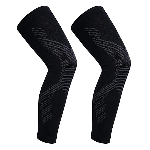 NuCamper Full Leg Compression Sleeves for Men and Women,2 Pack Legs Sleeves Long Knee Brace Support for Running, Basketball, Cycling, Workout, Sports - Black,S