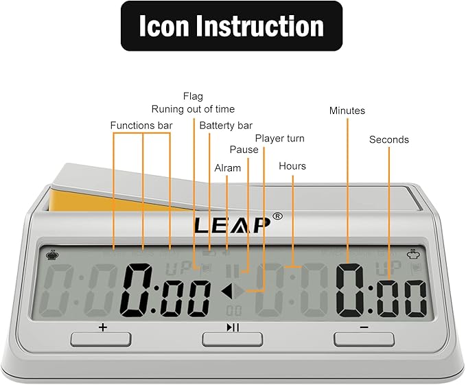 LEAP Chess Clock Digital Chess Timer Advanced for Board Game and Chess Timer with Large Screen Bonus & Delay Count Down up Alarm Milk Wihite