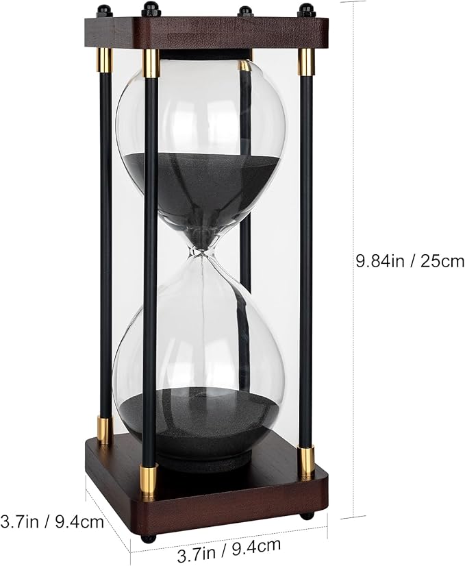 Sand Timer 60 Minutes Hourglass, Vintage Wooden Hour Glass Timer, Large Sandglass Timer Sand Clock for Games Classroom Kitchen Home Office Decor (Black Sand)