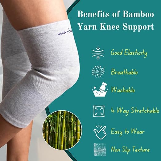 Wonder Care 2-Pack Bamboo Knee Compression Sleeve for Men and Women, Compression Knee Sleeve for Running, Volleyball, Gym Weightlifting Made from Bamboo Yarn, Perfect Knee Brace for Knee Pain and Enhanced Comfort - 1 Pair