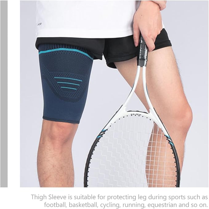 2pcs Men’s Sports Compression Leg Sleeves Dark Blue Knitted Thigh Wrap Elastic Support for Running Basketball and Cycling