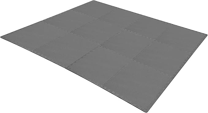 BalanceFrom Puzzle Exercise Mat 1/2' Thick, EVA Interlocking Foam Floor Tiles for Home Gym, Mat for Home Workout Equipment, Floor Padding for Kids, Gray, 24 in x 24 in x 1/2 in, 48 Sq Ft - 12 Tiles