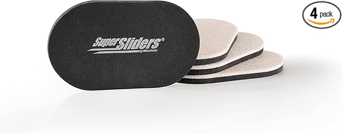 Super Sliders 3-1/2" x 6" Small Oval Reusable Felt Furniture Sliders for Hard Surfaces, Anti-Slip Protective Furniture Moving Pads for Beds, Sofas, Dressers, Set of 4, Beige