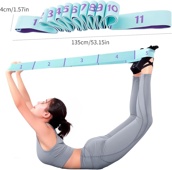 Elastic Stretching Strap with 11 Loops, Adjustable Stretch Band for Adults - Flexibility Straps for Yoga, Pilates, Dance - Non-Slip Fabric Resistance Band for Home Workout, Physical Therapy