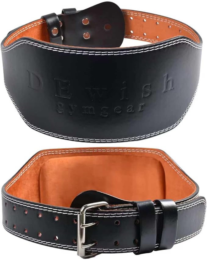 Leather Gym Fitness Belt, 4" & 6" Padded Lumbar Back Support, 10 Adjustable Holes for Weightlifting Powerlifting Bodybuilding Deadlift Squat Workout Strength Training