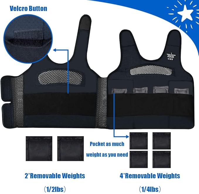 Compression Vest for Kids (Large, Ages 10+) Weighted Vest for Kids Including 6 Removable Weights Navy Blue