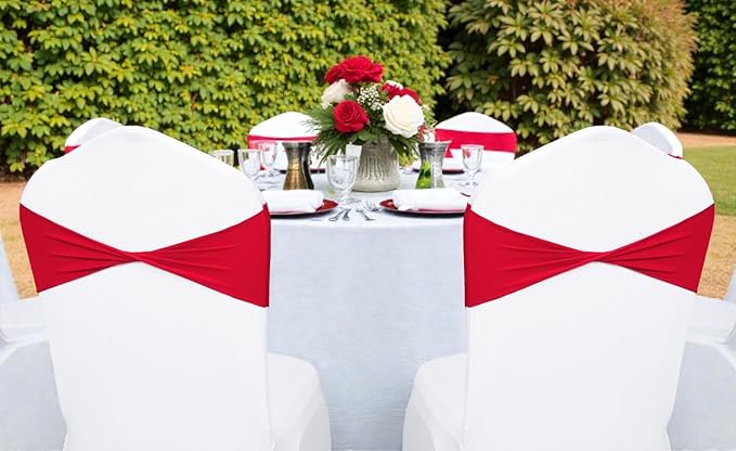 VDS Pack of 50 PCS | Red | Spandex Chair Sashes Bows Without Buckle | Stretch Elastic Banquet Universal Folding Chair Band Tie with for Wedding Party Conference Celebration Event Decoration