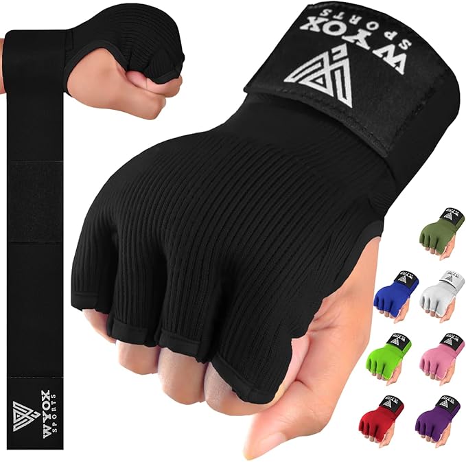 WYOX Gel Boxing Hand Wraps Inner Gloves for Men & Women – 80cm Quick Wrist Strap, Padded Knuckle Support, Fingerless MMA Muay Thai Kickboxing Wraps for Training, Punching & Martial Arts