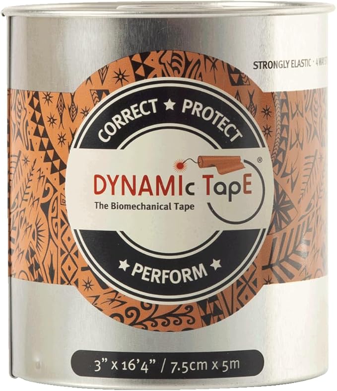 Dynamic Tape Original - Biomechanical Athletic Tape | 4 Way Stretch & Stronger Recoil Than Kinesiology Tape | Designed for Muscle & Joint Load Management | High-Load Sports Use (3" Beige/Black 4pack)