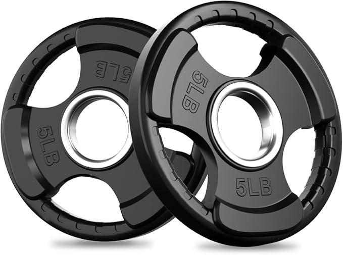 RitFit Weight Plates for Barbell, 2-Inch Olympic Rubber Grip Plates for Weightlifting and Strength Training in Home & Gym, Single, Pair and Sets