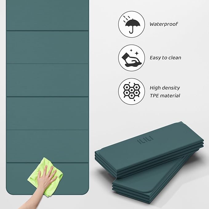 ILILI Foldable Yoga Mat 71 * 24 * 0.3'' - TPE Non-Slip Fitness Mat for Home，Waterproof & Lightweight (2lb) for Home Gym, Pilates & Stretching,Fitness Workouts