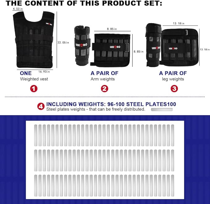 Weighted Vest Set 44LB for Men & Women, Adjustable Workout Weight Vest with Steel Plates, Weighted Training Vest with Wrist Weights and Ankle Weights for Strength Training, HIIT, Rucking & Cardio
