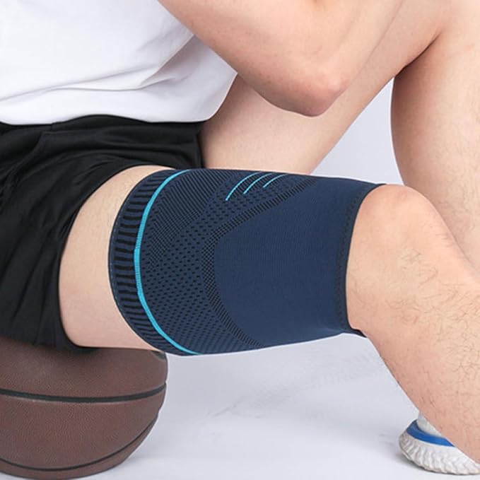 Hemoton 2pcs Compression Thigh Sleeves Leg Wraps Navy Knit Fabric Sports Support for Outdoor Running Basketball Men