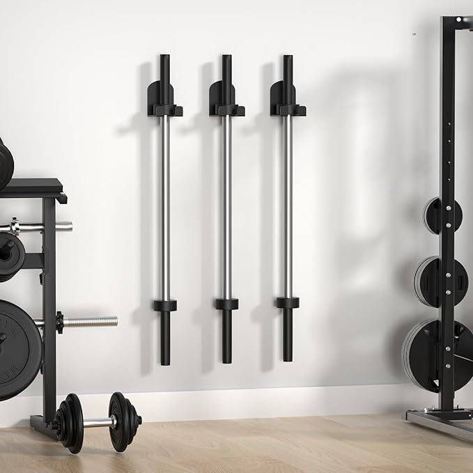 Heavy Duty Barbell Hanger, Vertical Bar Wall Rack for Home, Garage & Commercial Gyms, Olympic Barbell Holder, Space-Saving Gym Accessory Bar Mount Rack, Holds Under 32mm Bar Size(Black)