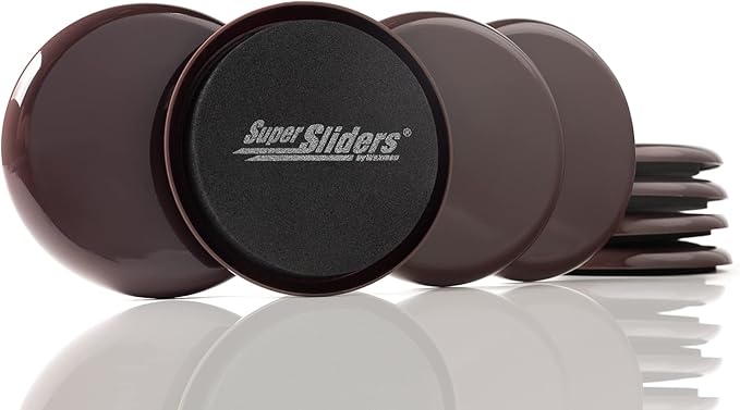 Super Sliders 3 1/2" Round Reusable Furniture Sliders for Carpet Easily Move Medium to Large Sized Items Across Carpet, 8 Pack Brown