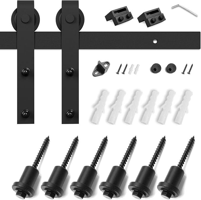 SMARTSTANDARD 7.5FT Barn Door Hardware Kit, Sliding Barn Door Track -Smoothly and Quietly -Easy to Install -Includes Step-by-Step Installation Instruction Fit 42“-45" Wide Door Panel (J Shape Hanger)
