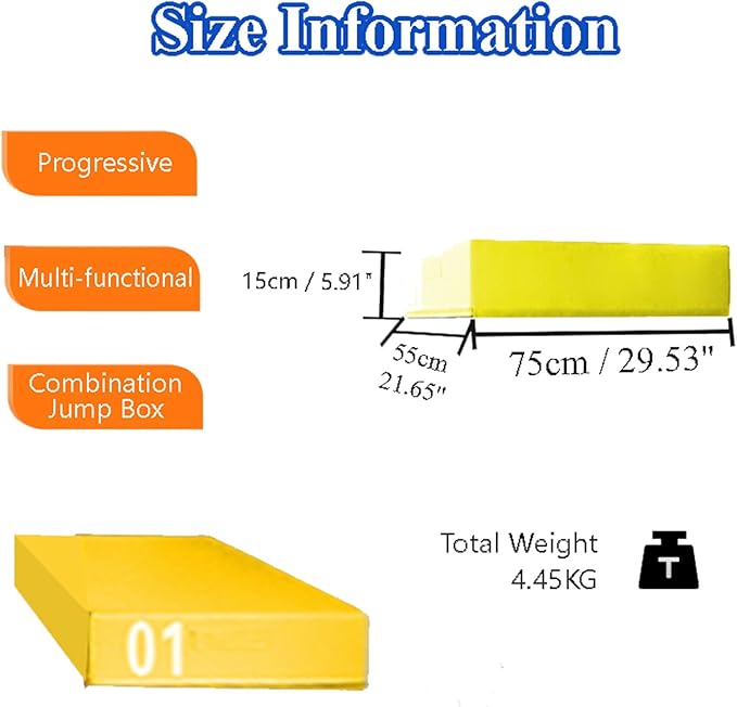4-in-1 Plyometric Jump Box Set, Height-Adjustable Soft Foam Plyo Boxes for Stackable Home Gym & Commercial Training | Non-Slip Exercise Equipment for Kids & Adults(Size:75 * 55 * 15cm)