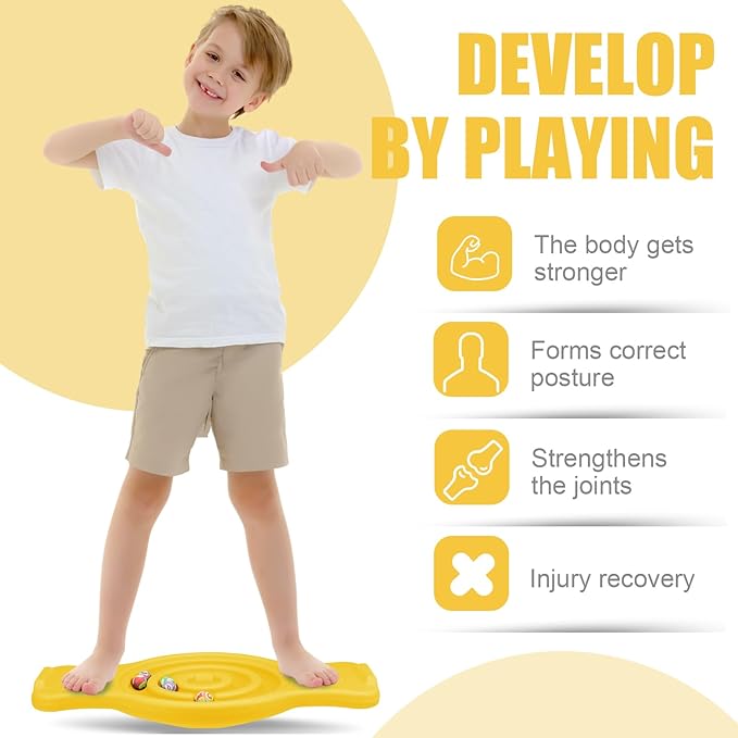 Seenelling Maze Balance Board for Kids Plastic Wobble Rocker Balance Board with Mini Balls Load 220lb Balance Game with Handles for Toddler Balancing Exercise Equipment Game, 24.5 x 11.8 Inch