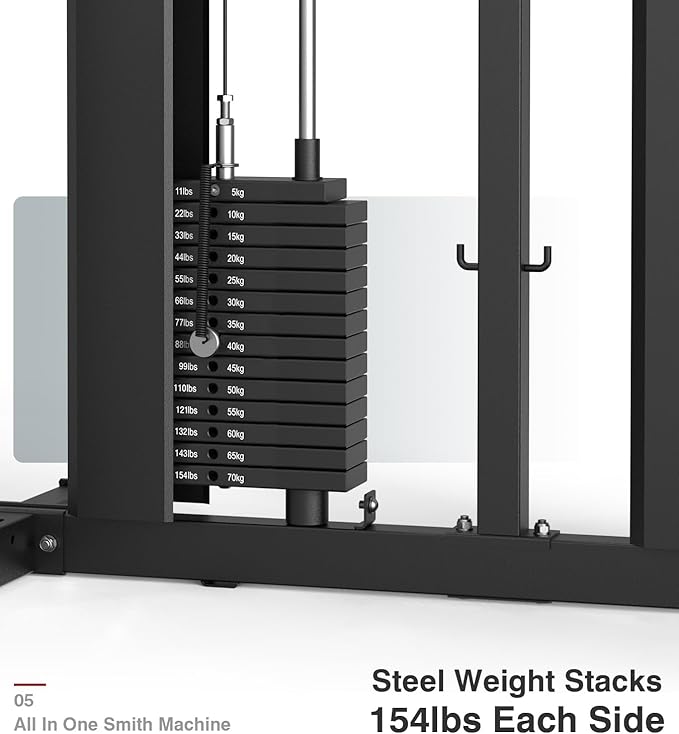DONOW Smith Machine with Weight Stacks, Multi Function Home Gym System Training Power Cage Squat Rack Dual Cable Crossover Machine All in One