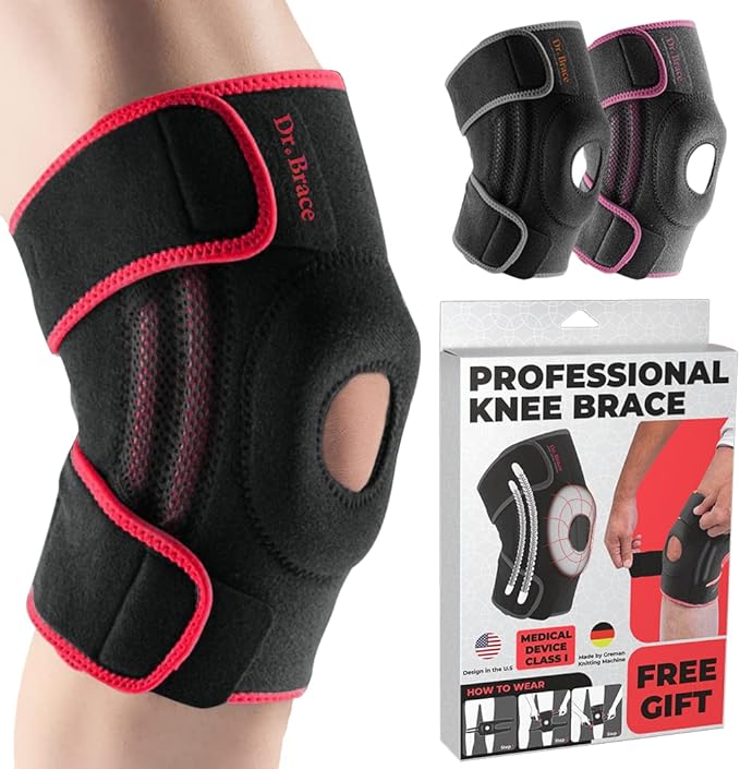DR. BRACE ELITE Knee Brace with Side Stabilizers & Patella Gel Pads for Maximum Knee Pain Support and knee recovery for men and women-Please Check How To Size Video (Sunrise, Small)