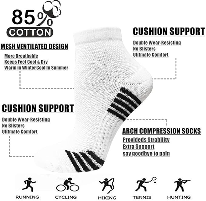 Copper Compression Socks Women and Men 6 Pairs - Circulation Arch Support Plantar Fasciitis Running Ankle Socks