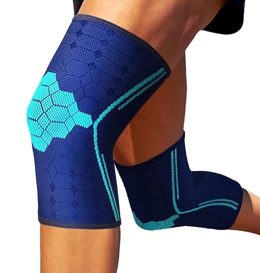 Sparthos Knee Compression Sleeves (Pair) – Support for Sports, Running, Joint Pain Relief – Knee Brace for Men and Women – Walking Cycling Tennis Hamstring Thigh Kinesiology Tape Calf Workout (Blue-S)